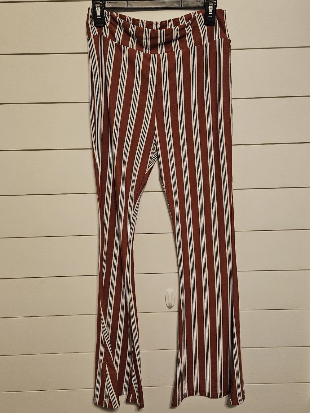 Leggings Depot Rust Brown and White Striped Flare Leggings